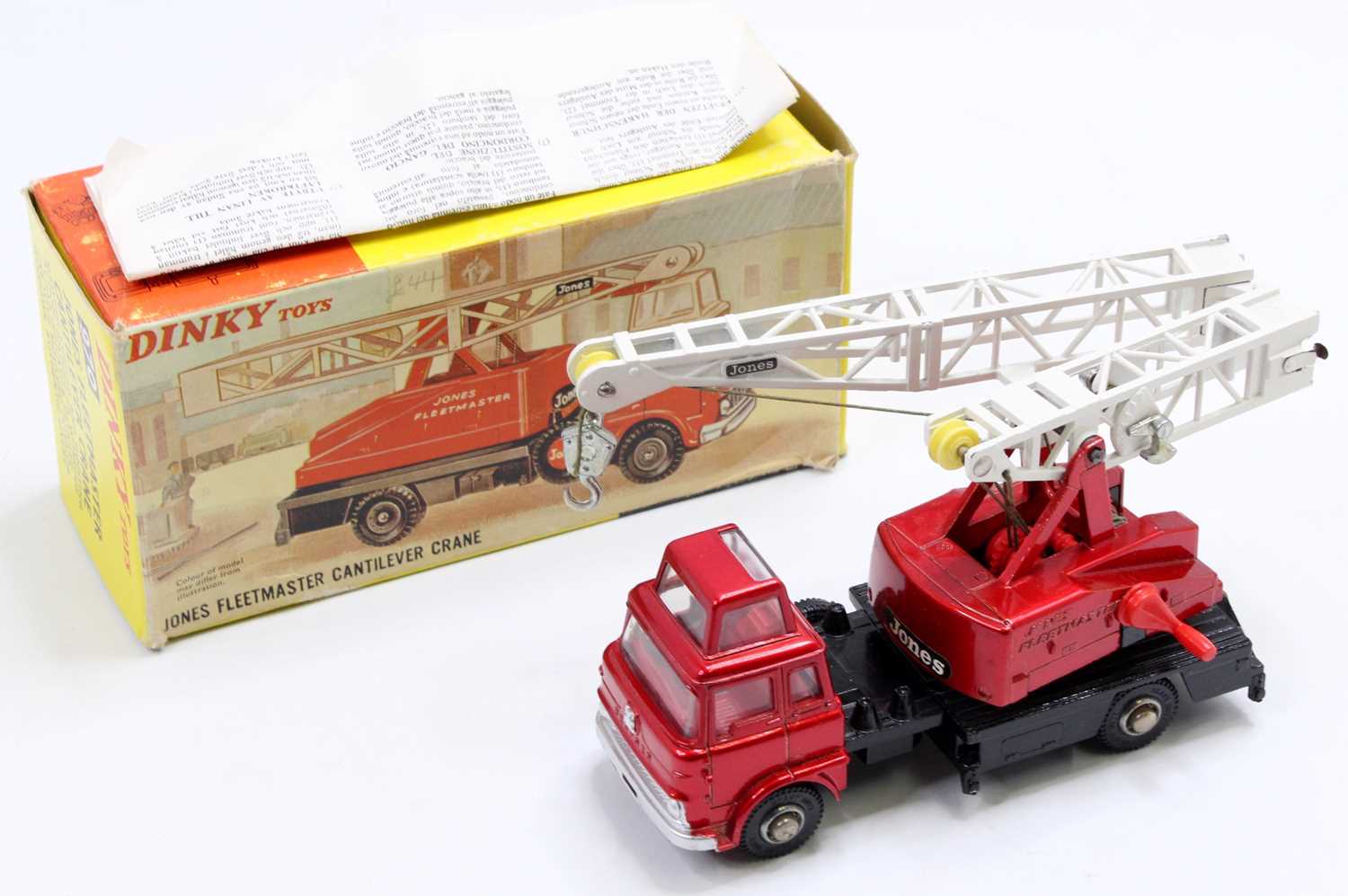 Dinky Toys No. 970 Jones Fleetmaster cantilever crane, comprising metallic red and gloss black