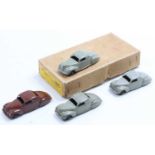 A Dinky Toys trade box No. 39C 6 Lincoln Zephyr Coupes, containing four grey and one brown