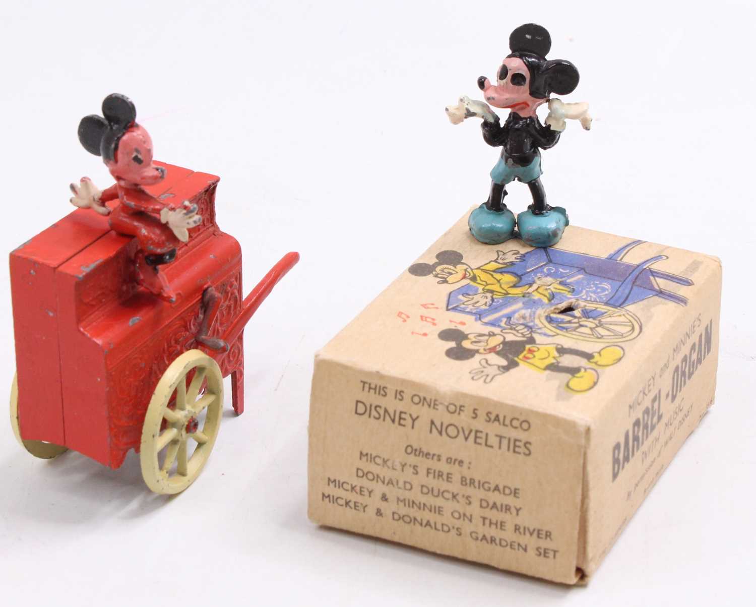 Salco, circa 1949 - Mickey & Minnie's Barrel Organ, comprising: Barrel Organ Handcart in red with - Image 3 of 4