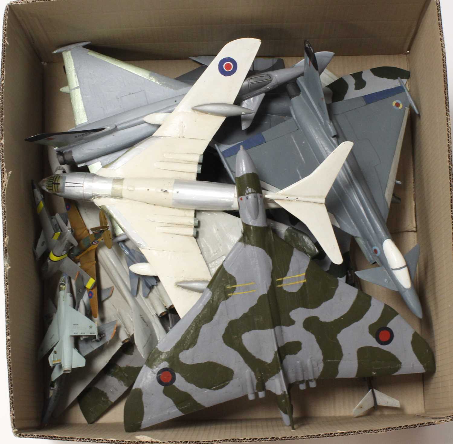 A large box containing a collection of large scale Cold War aircraft to include kit built and