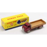 Dinky Toys No. 408 Big Bedford lorry, maroon cab and chassis, light tan back with cream hubs, in