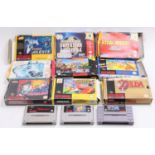 A collection of various Super Nintendo and N64 boxed and loose games to include Zelda a Link to