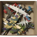 A collection of large scale wooden kit built and scratch built WWII aircraft to include Spitfires,