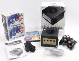 A collection of Game Cube PAL consoles to include a black example complete with controller, together