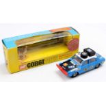 Corgi Toys No. 302 Hillman Hunter Rally Car, blue body with white roof, matt bonnet, RN75, with