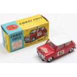 Corgi Toys No. 321 Monte Carlo BMC Mini Cooper S comprising red body with white roof, racing No.