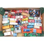 One tray containing a collection of mixed playworn Corgi Toys, Dinky Toys, and Matchbox diecast