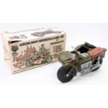 A Cherilea Battle Force German Army motorcycle and sidecar comprising of green body with silver