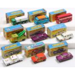 A collection of boxed Matchbox Lesney Superfast models, with examples including No. 22 Pontiac GP