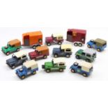A collection of 10 Britains Land Rover models in various colours and liveries, 2 of which have horse
