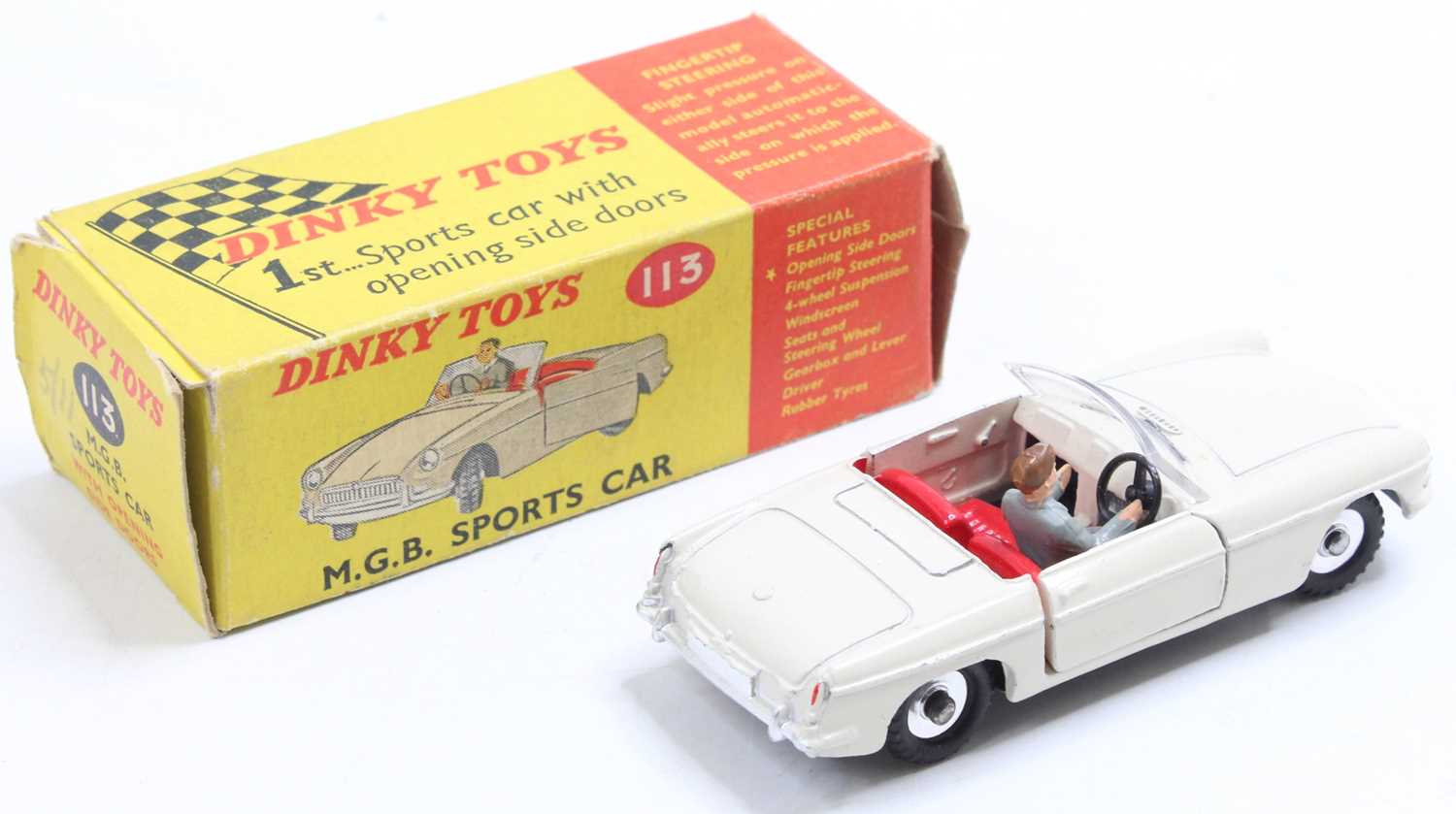 Dinky Toys No. 113 MGB sports car comprising cream body with red interior and driver figure, sold in - Image 2 of 2