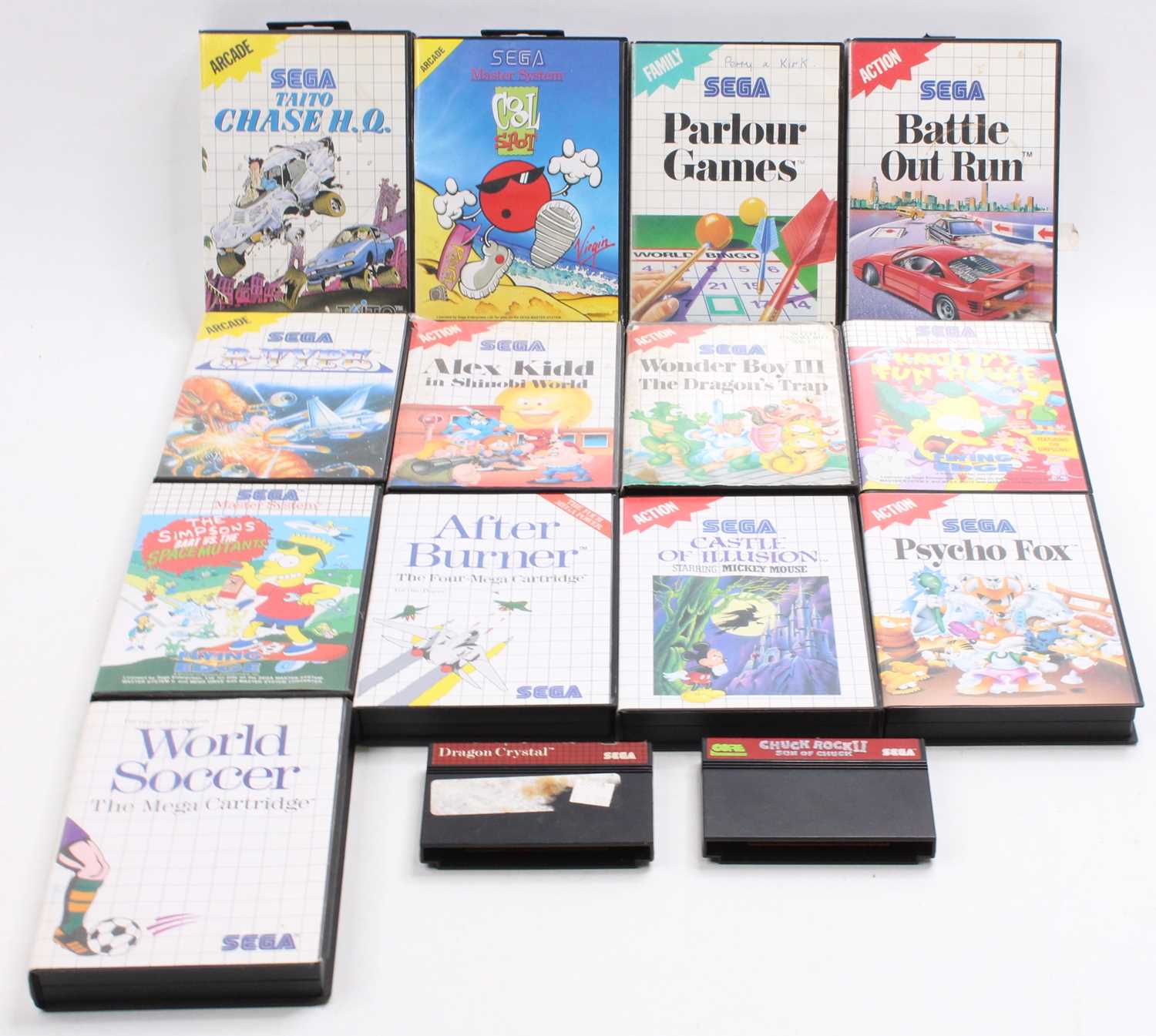 15 various boxed and plastic cased Sega Master System boxed games to include Krusty's Fun House,