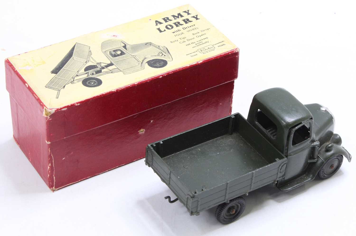 A Britains No. 1334 Army lorry comprising of military drab green body with matching hubs, housed - Image 2 of 2