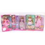 5 boxed Mattel Barbie Dolls comprising "Pink & Fabulous", "Glam & Groom", "Lunch Date", "Twirlin'
