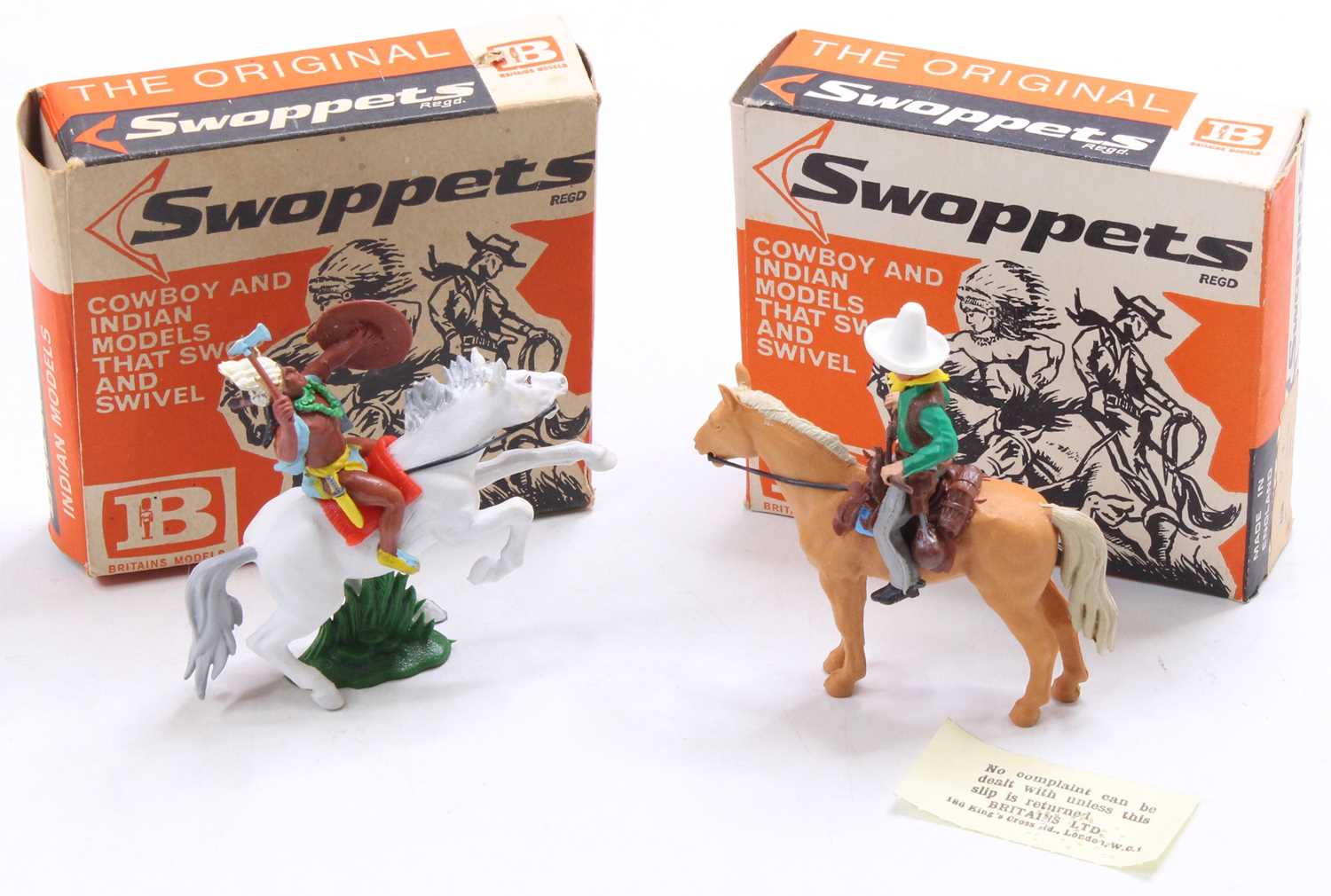 A Britains Swoppets boxed cowboy figure group to include No. 638 Cowboy resting, mounted, and one