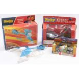 3 Dinky Toys boxed space-themed models comprising No. 357 Klingon Battle Cruiser, metallic blue