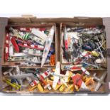 One tray containing a collection of mixed plastic kit built and diecast manufactured model aircraft,