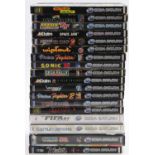 A collection of various boxed and plastic-cased Sega Saturn boxed games including Sonic Jam, Fifa