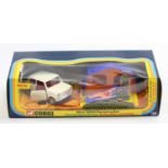 Corgi Toys, Gift Set 38, Mini 1000 camping set, comprising of cream mini with red interior, 2