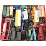 A tray containing mostly Dinky Toys in play-worn condition including a French Dinky No. 80C Char A.