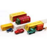 Dublo Dinky Toys group of 4 comprising No. 073 Land Rover & Horse Trailer with black treaded