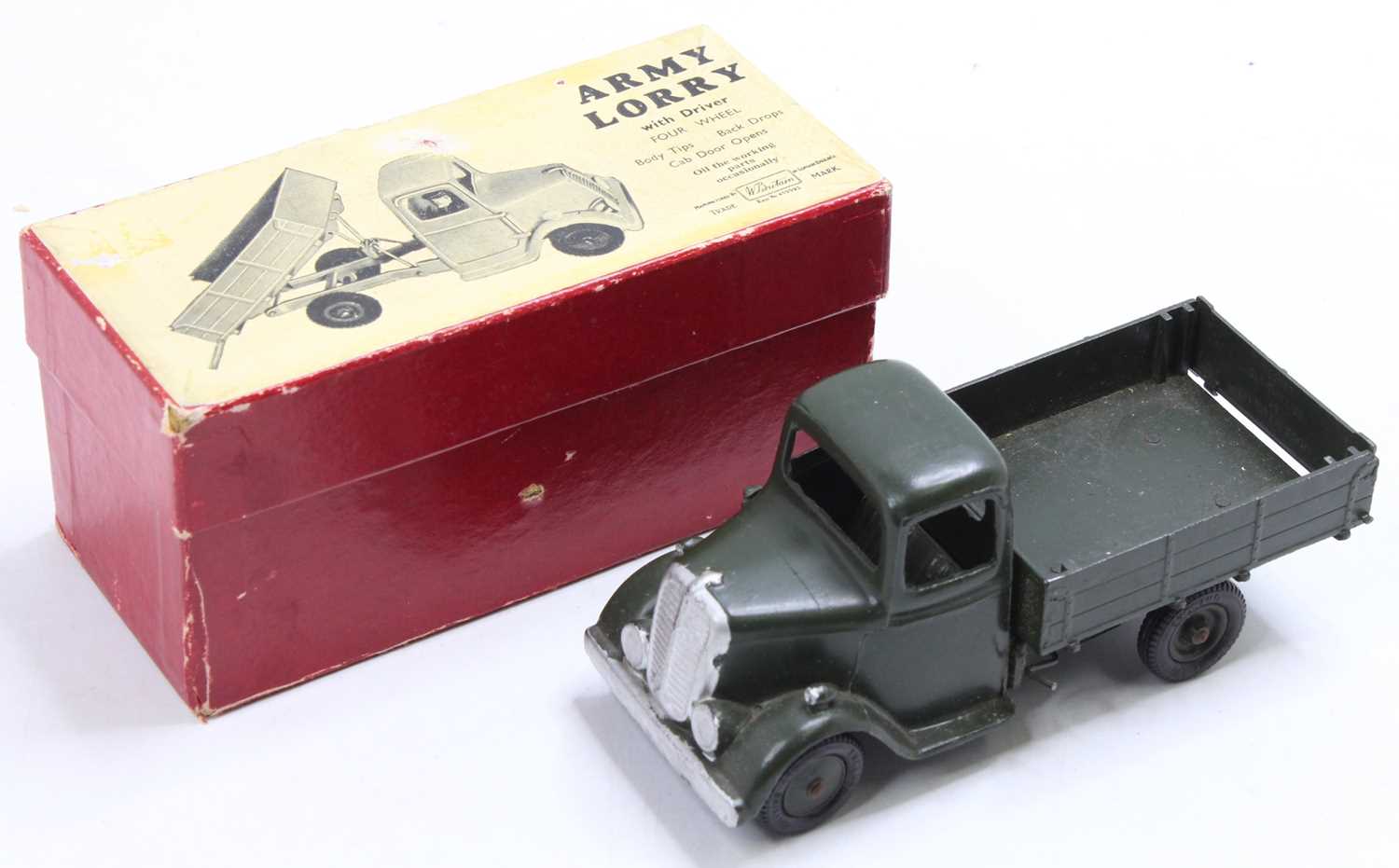A Britains No. 1334 Army lorry comprising of military drab green body with matching hubs, housed