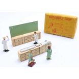 Crescent No.1230 Butchers Shop, tin and wooden back drop, wooden block counter, with butcher