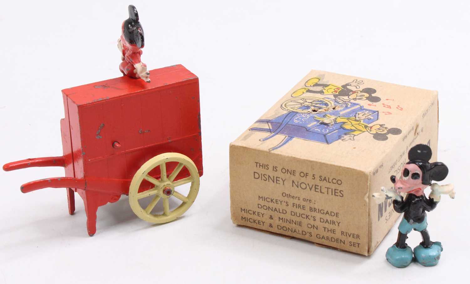 Salco, circa 1949 - Mickey & Minnie's Barrel Organ, comprising: Barrel Organ Handcart in red with - Image 4 of 4