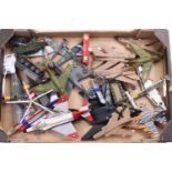 One tray containing a collection of mixed diecast plastic and kit built model aircraft to include