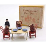 F.G. Taylor, Set No. 179 - Chimpanzees Tea Party, comprising keeper, 3 chimps, table, 3 plates, 3