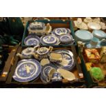 A collection of Willow Pattern blue and white transfer decorated wares, to include Meakin and