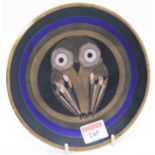A German cloisonne enamel dish, decorated with an owl, dia.18cm