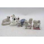 A 19th century Staffordshire model of a sheep, h.7cm; together with six further Staffordshire and
