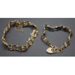Two modern 9ct gold gatelink bracelets, one with heart shaped padlock clasp and safety chain,