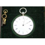 J F Jacot - a gent's continental white metal cased pocket watch, having signed white enamel dial and