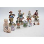 A collection of 19th century and later porcelain figures, to include Naples, the largest h.14cm (