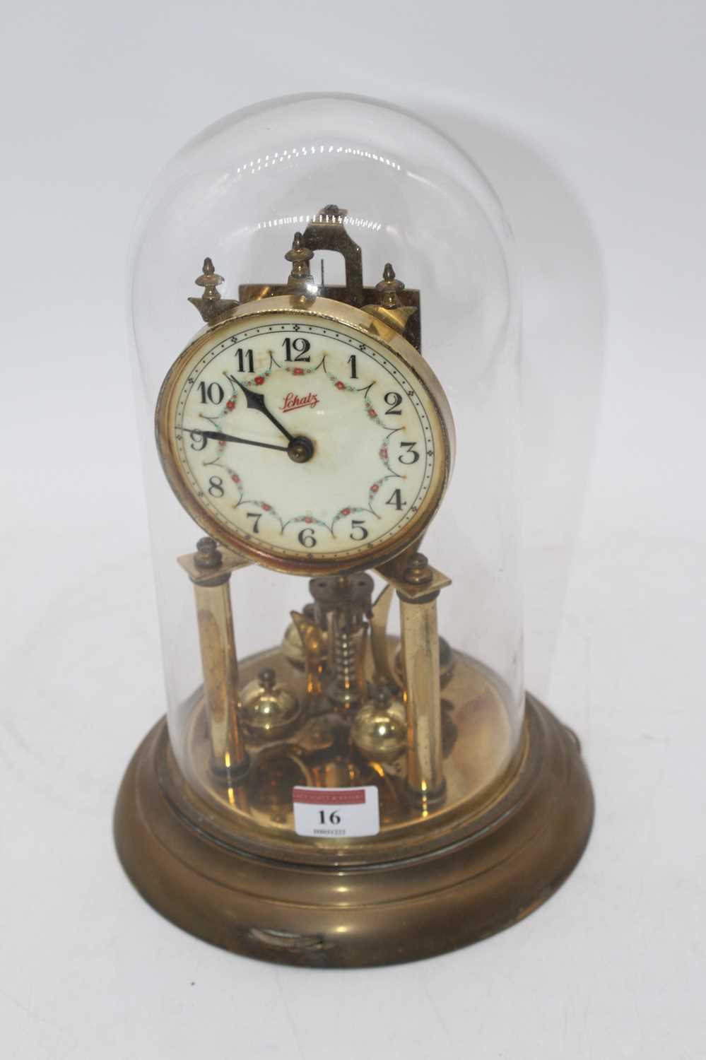 A Schatz brass anniversary clock, housed under a glass dome, height 29cm - Bild 2 aus 3