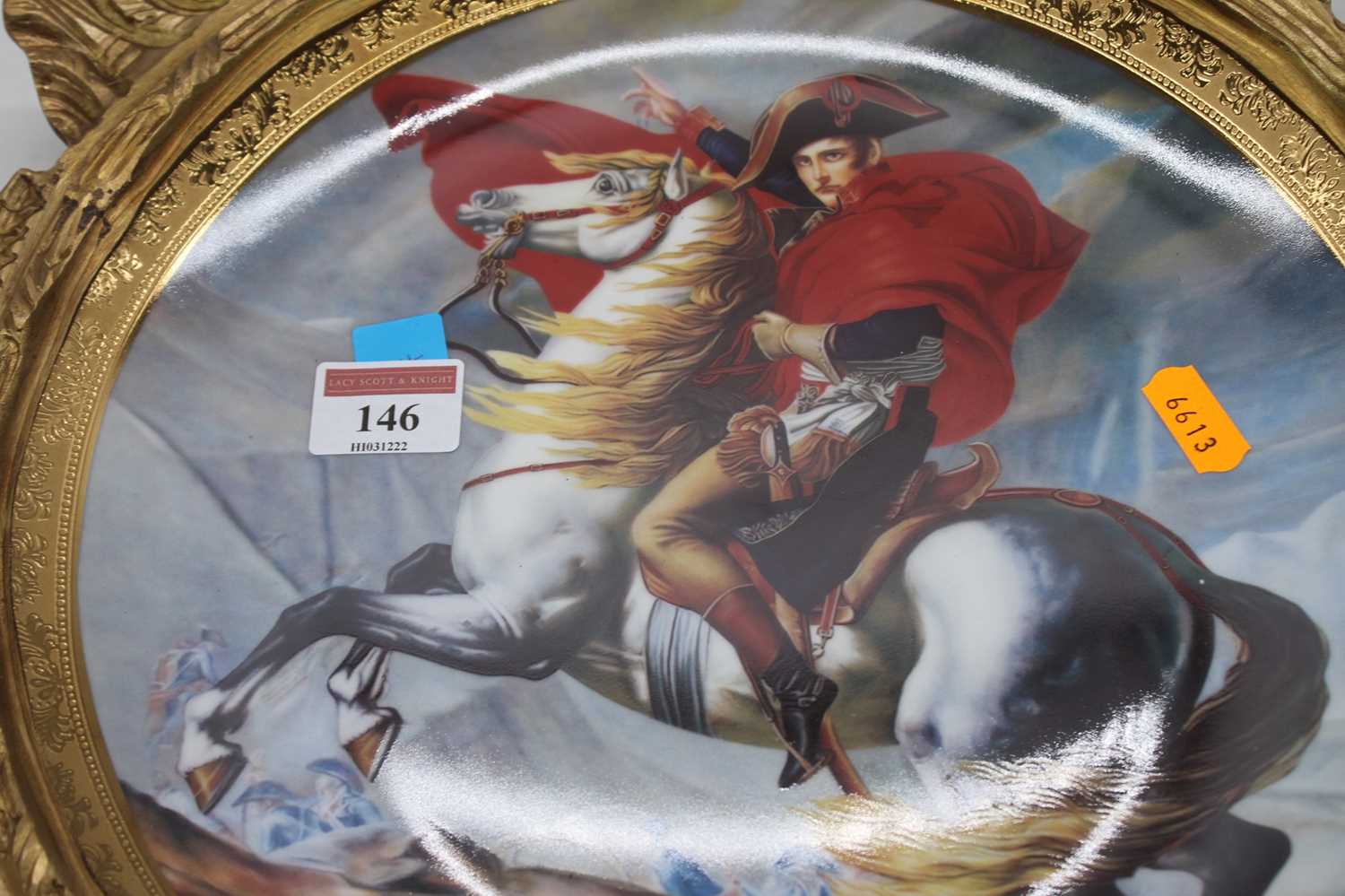 A reproduction porcelain dish, decorated with Napoleon, housed within a gilt metal mount, height - Bild 2 aus 3