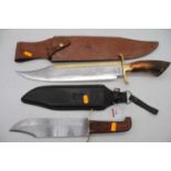 A Bowie knife, in leather sheath, 41cm; together with another