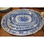 A 19th century Spode Indian sporting series meat dish, 53x41cm (a/f), together with a graduated