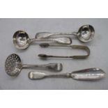 A collection of 19th century silver flat wares in the Fiddle & Thread pattern to include a pair of