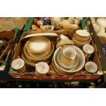 A Denby stoneware part dinner and tea service, on a mushroom coloured ground with raised decoration,