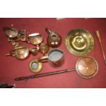 A collection of 19th century and later metal wares to include copper range kettles and a pierced
