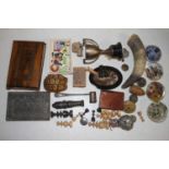A box of miscellaneous items, to include a Jerusalem olive wood Natural Flowers from the Holy Land