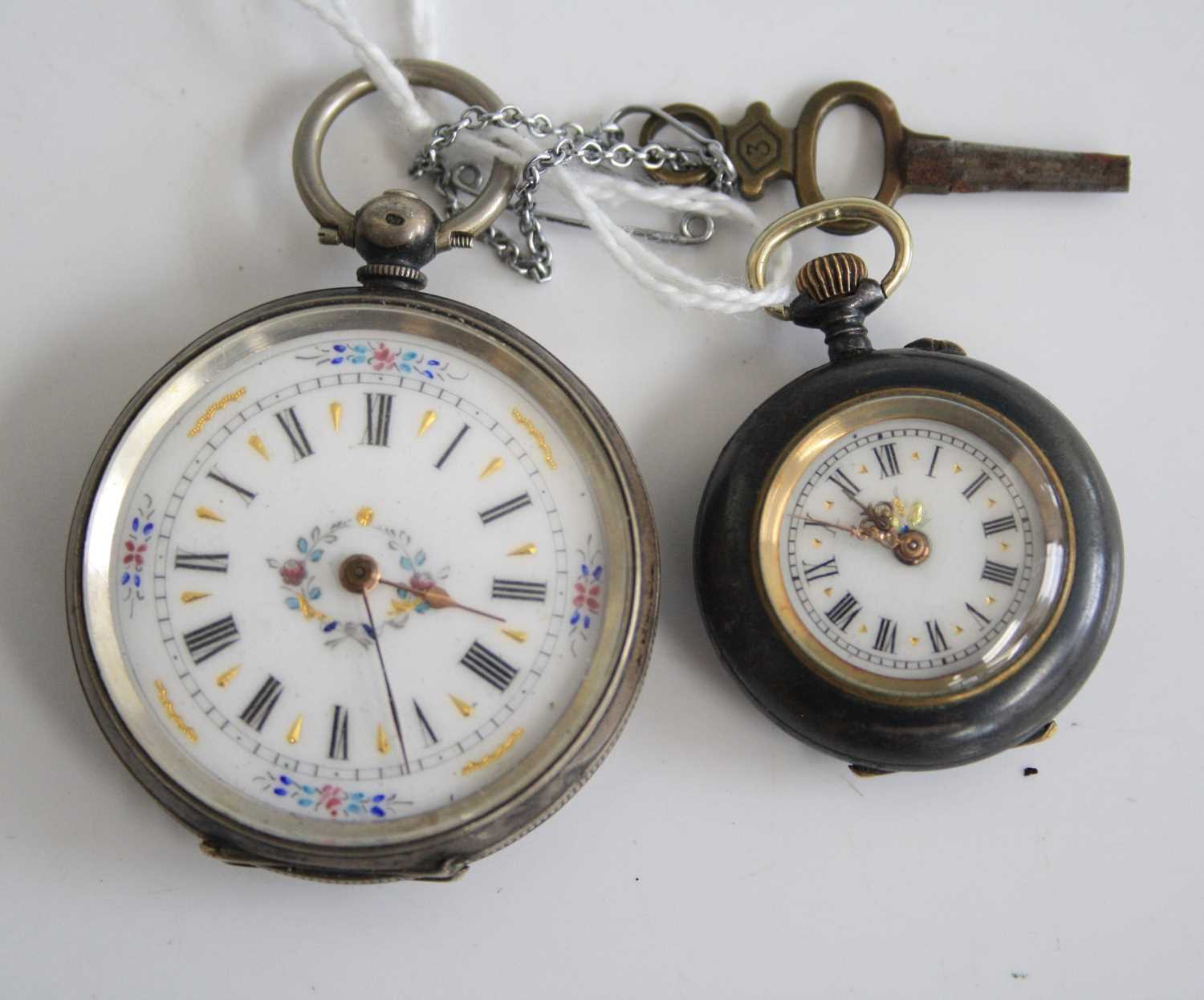 A lady's continental silver cased open faced pocket watch, having jewelled white enamel dial,