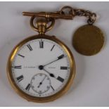 J B Yabsley of London - a gent's 18ct gold cased open face pocket watch, having monogram engraved