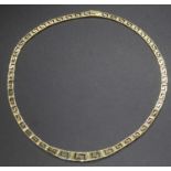 A modern 14ct gold Greek Key link necklace, 37g, approx 47cm, width at widest point 9mmClasp works