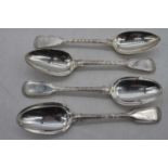 A set of four George III silver serving spoons in the Fiddle & Thread pattern, 10.5oz