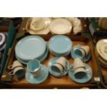 A Poole Pottery blue and grey part tea and dinner service