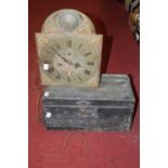 A George III brass long case clock dial and movement, the dial with brass chapter ring showing Roman